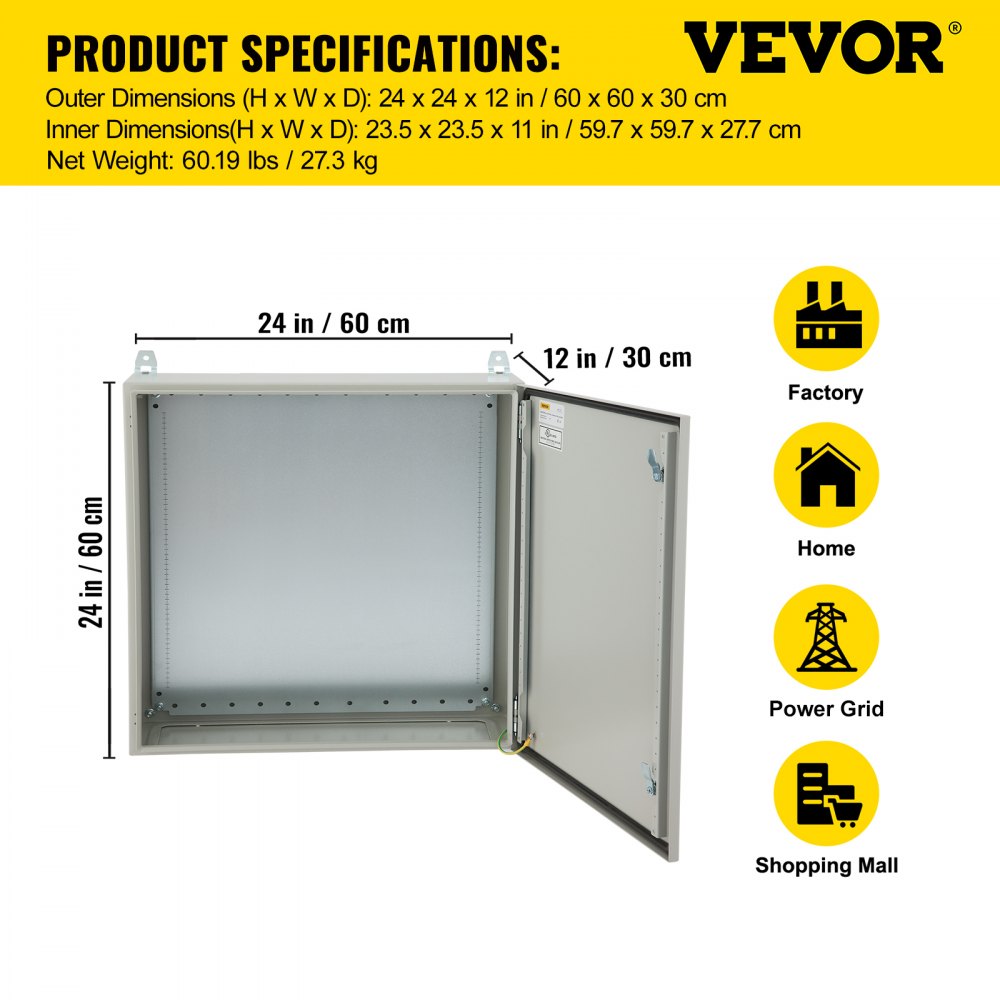 ST6630 - Durable 24x24x12 Steel Electrical Enclosure with Locking Mechanism