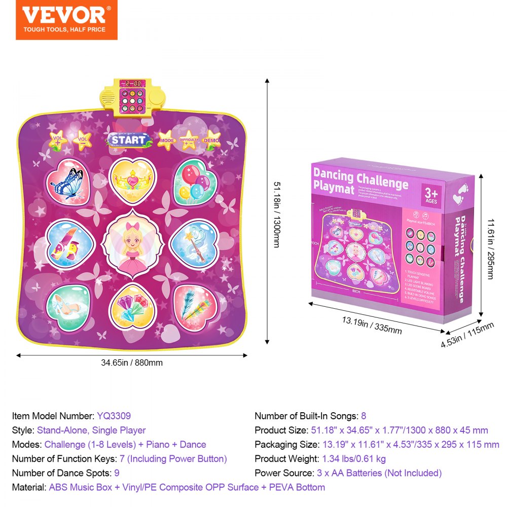 YQ3309 - Durable Dance Pad for Kids with 3 Modes & Non-Slip Surface