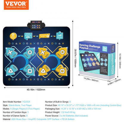 YQ3324 - Portable Kids Dance Mat with 8 Songs & 2 Player Modes