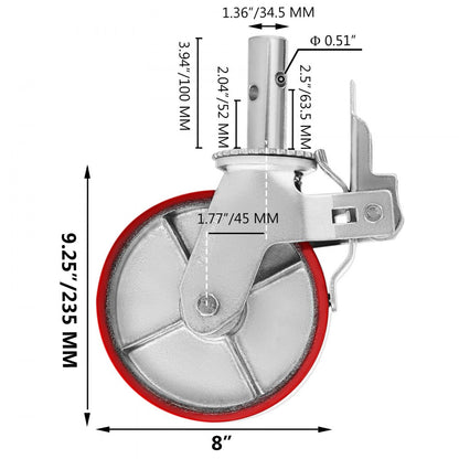 010252244362 - Heavy Duty 8" Scaffolding Casters for 4400 lbs Capacity