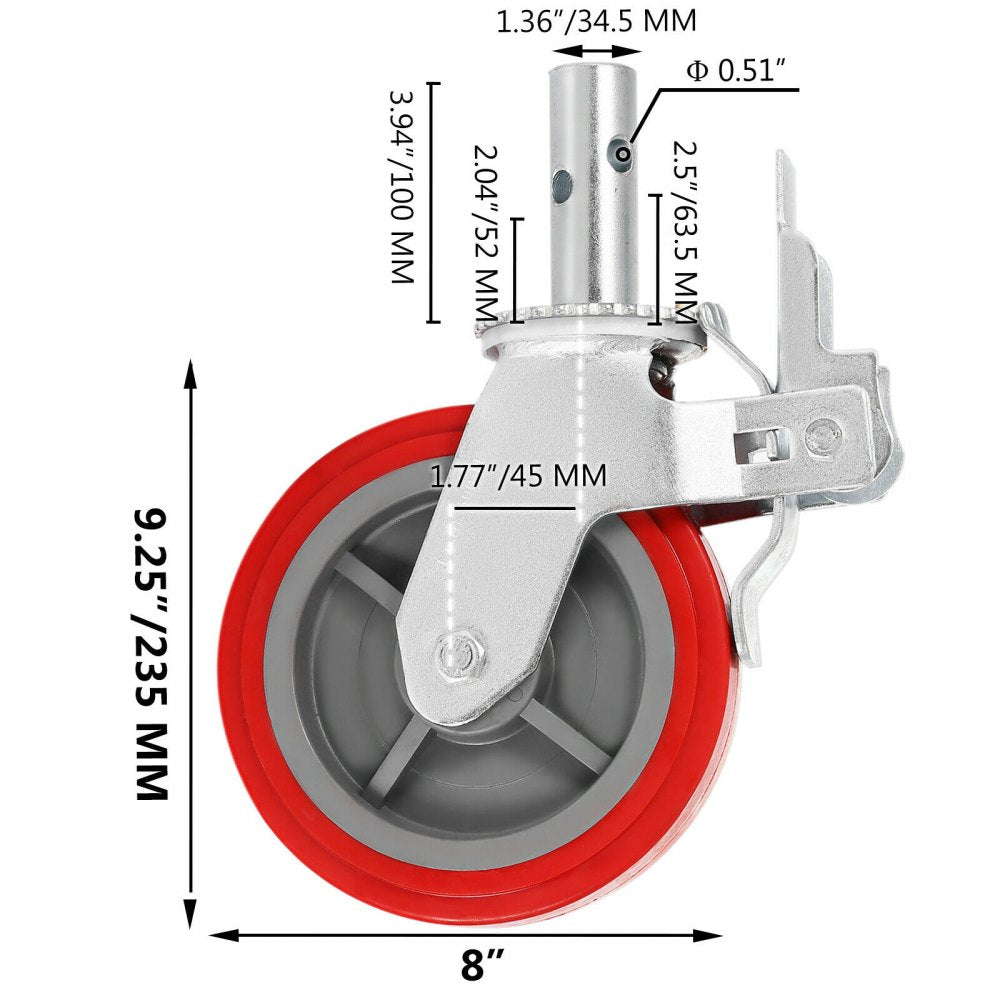 010311565288 - Heavy-Duty Scaffolding Wheels Set, 3200 lbs Capacity, 360° Rotation