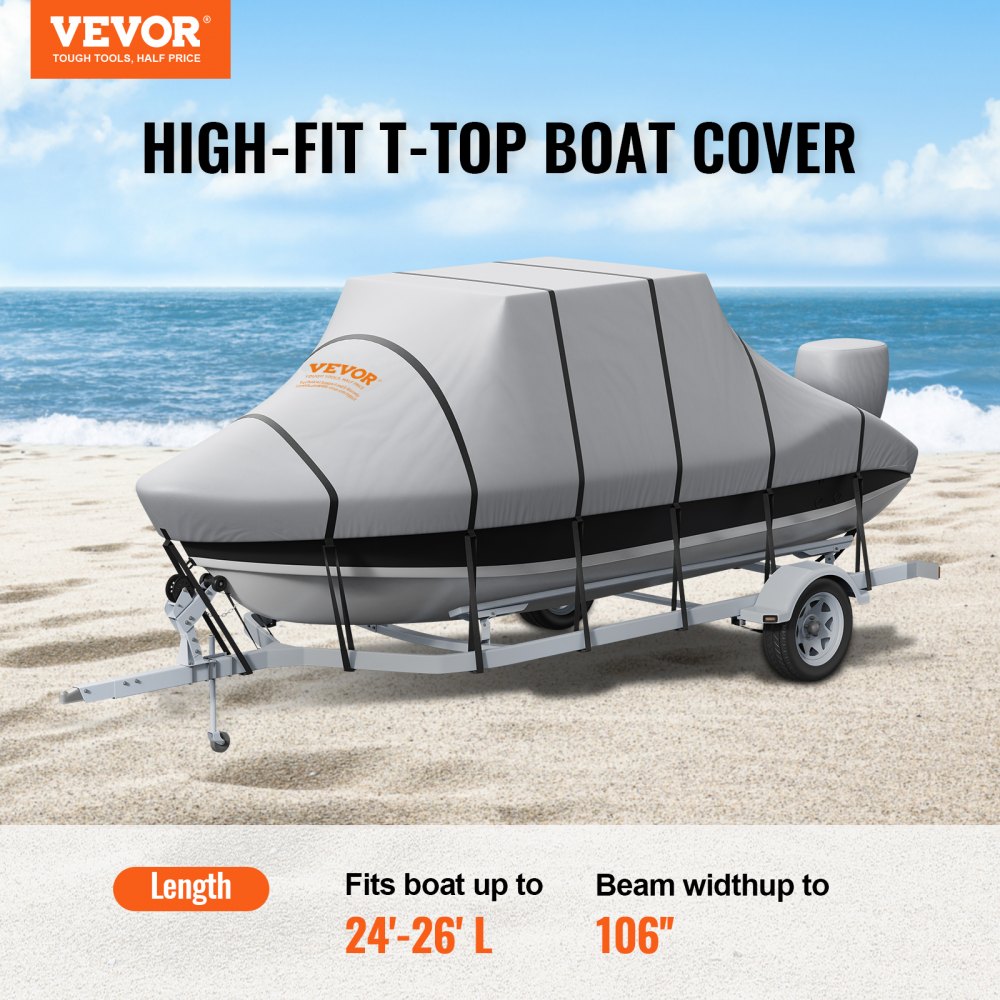 SXYT-TOPCZ24-26 - Durable 600D Waterproof T-Top Boat Cover for 24'-26' Boats