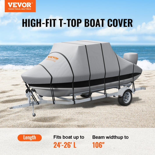SXYT-TOPCZ24-26 - Durable 600D Waterproof T-Top Boat Cover for 24'-26' Boats