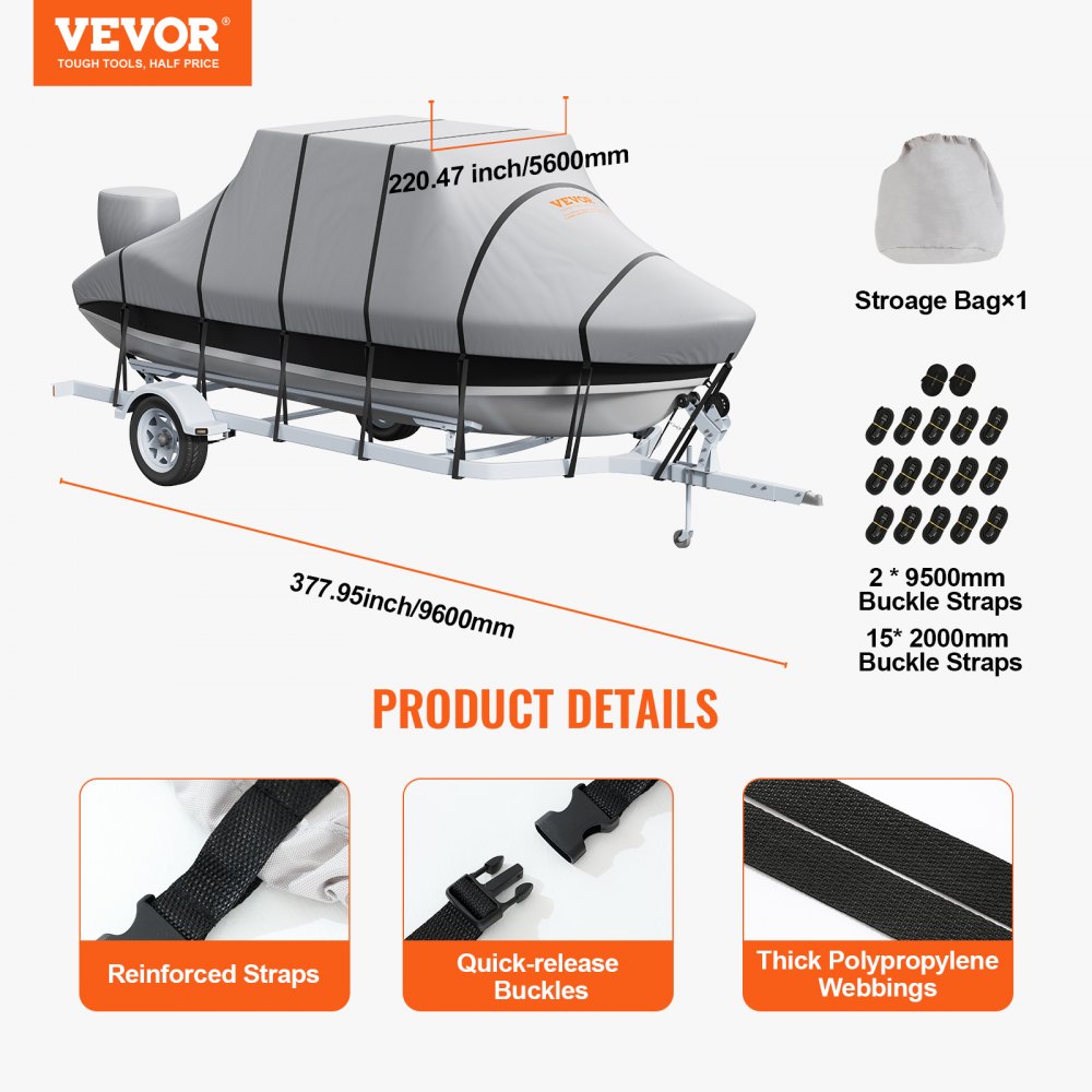SXYT-TOPCZ24-26 - Durable 600D Waterproof T-Top Boat Cover for 24'-26' Boats
