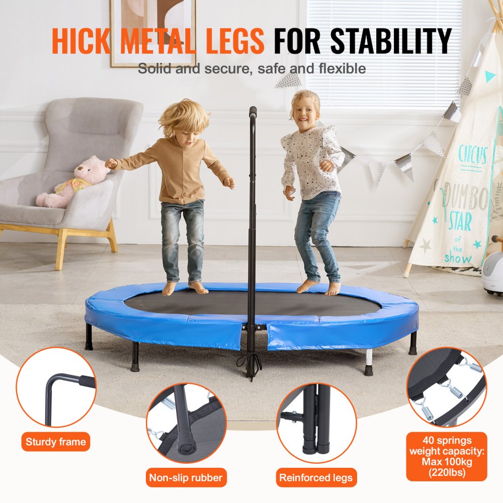 TX-B6399-36in - Foldable 56" Mini Trampoline for Kids with Adjustable Handle
