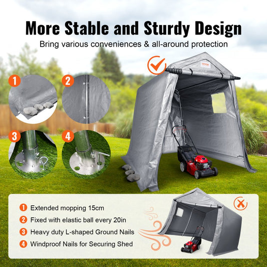 010926098140 - Versatile 6x8 ft Portable Shed for Motorcycles & Tools