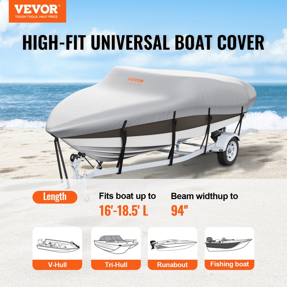 SXYTYCZ16-18 - Durable 600D Waterproof Boat Cover for 16-18.5' V-Hull & Tri-Hull