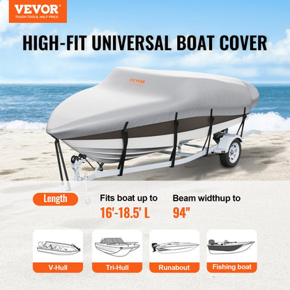 SXYTYCZ16-18 - Durable 600D Waterproof Boat Cover for 16-18.5' V-Hull & Tri-Hull
