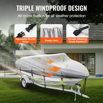 SXYTYCZ16-18 - Durable 600D Waterproof Boat Cover for 16-18.5' V-Hull & Tri-Hull