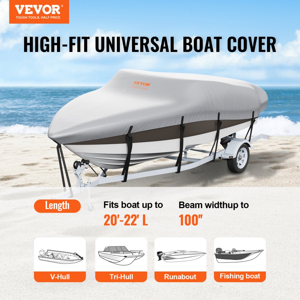 SXYTYCZ20-22 - Waterproof 20'-22' Boat Cover with Secure Tie-Downs