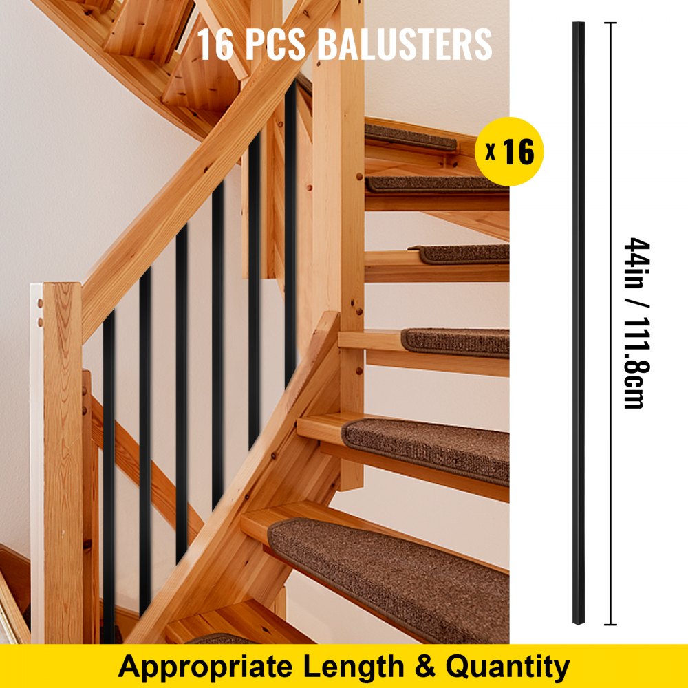 010732766033 - 16-Pack 44" Black Iron Balusters for Deck & Stair Railing