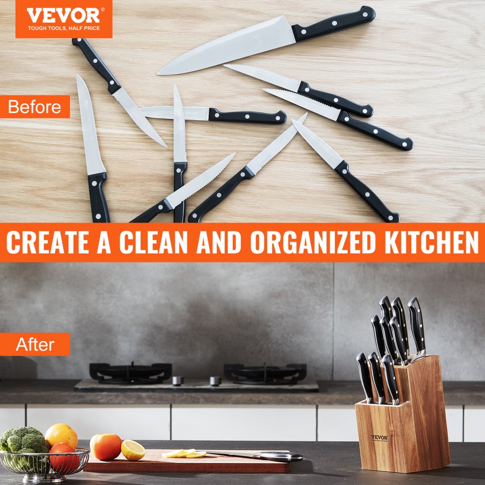 GM23020 - Acacia Wood Universal Knife Holder with Two-Tier Design