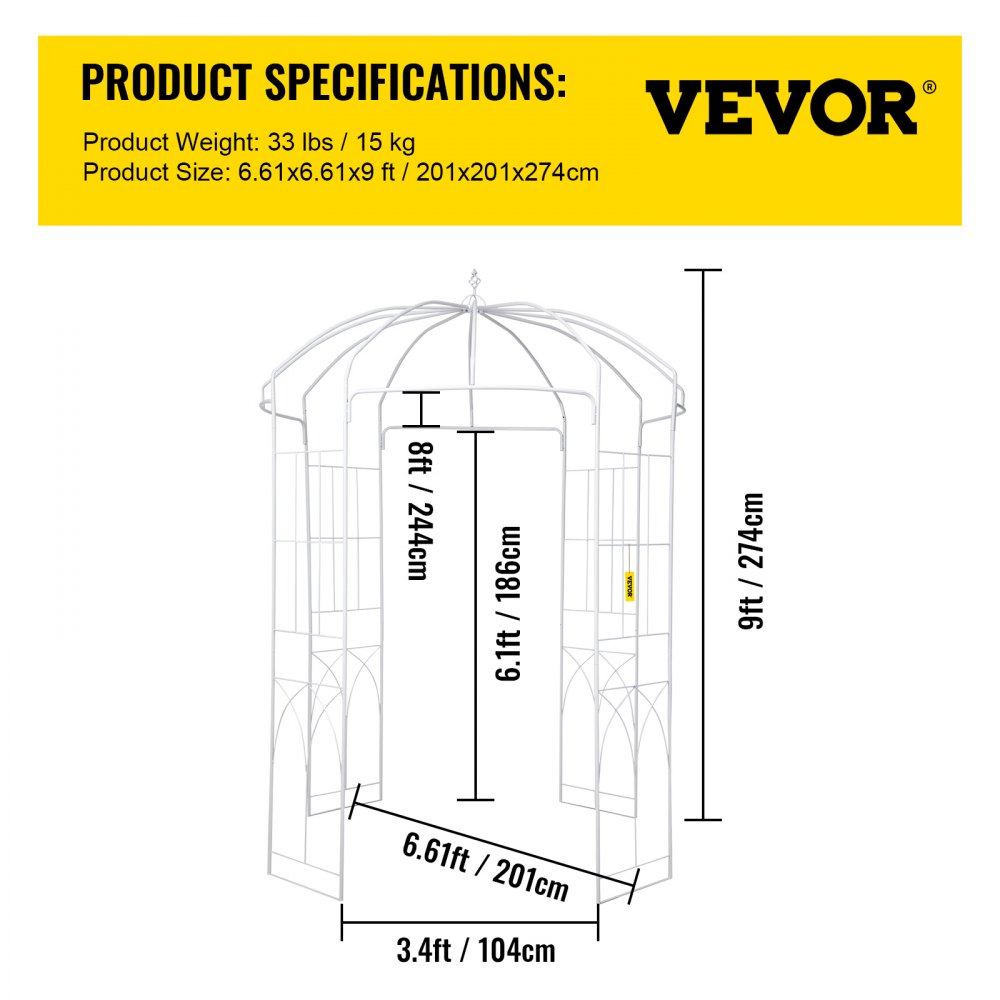 TYGM-8900 - Elegant 9' Birdcage Arbor for Garden and Climbing Plants
