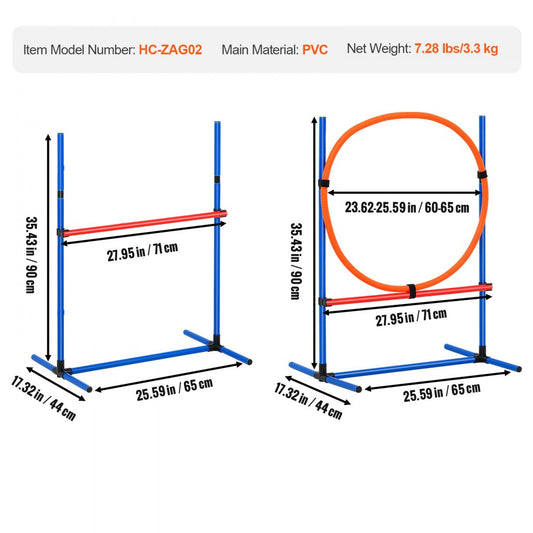 HC-ZAG02 - Stable Dog Agility Kit with Adjustable Hurdles and Jump Ring