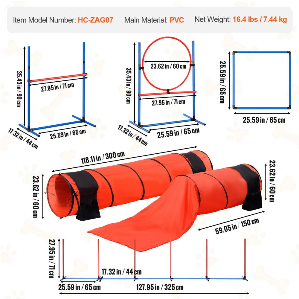 HC-ZAG07 - Upgraded Dog Agility Kit with Hurdles and Tunnels
