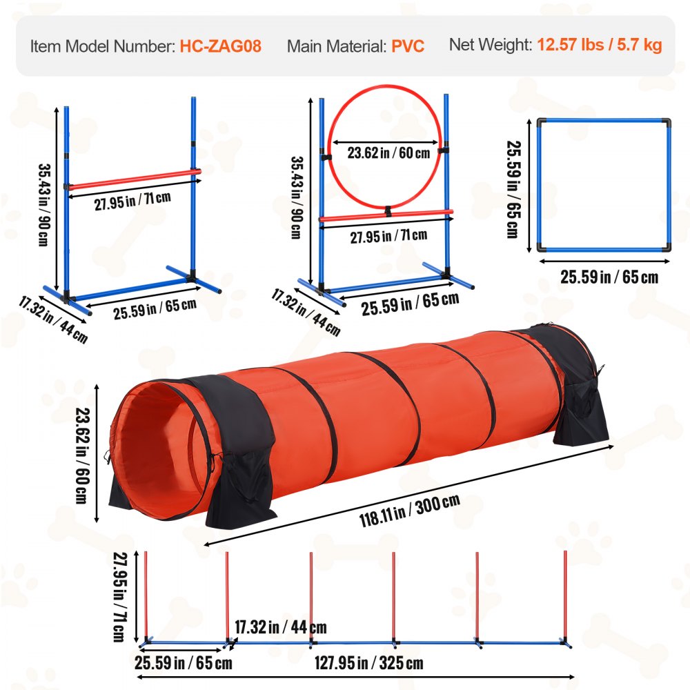 HC-ZAG08 - Upgraded Dog Agility Training Set with Tunnel & Hurdles