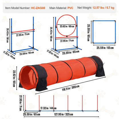 HC-ZAG08 - Upgraded Dog Agility Training Set with Tunnel & Hurdles