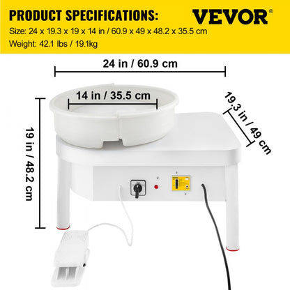 010239740649 - 36cm VEVOR Pottery Wheel with Foot Pedal & Low Noise