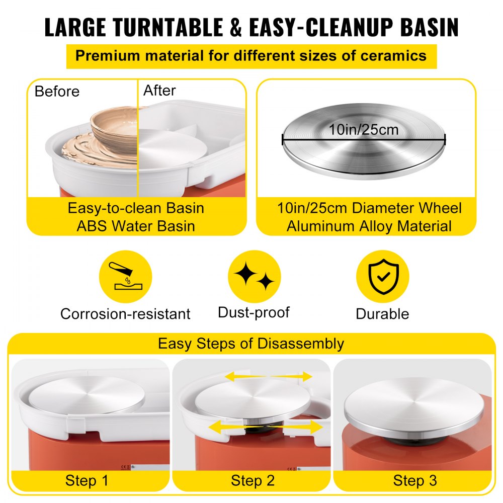 010472796874 - 9.8-inch VEVOR Pottery Wheel with Dual-Direction Rotation