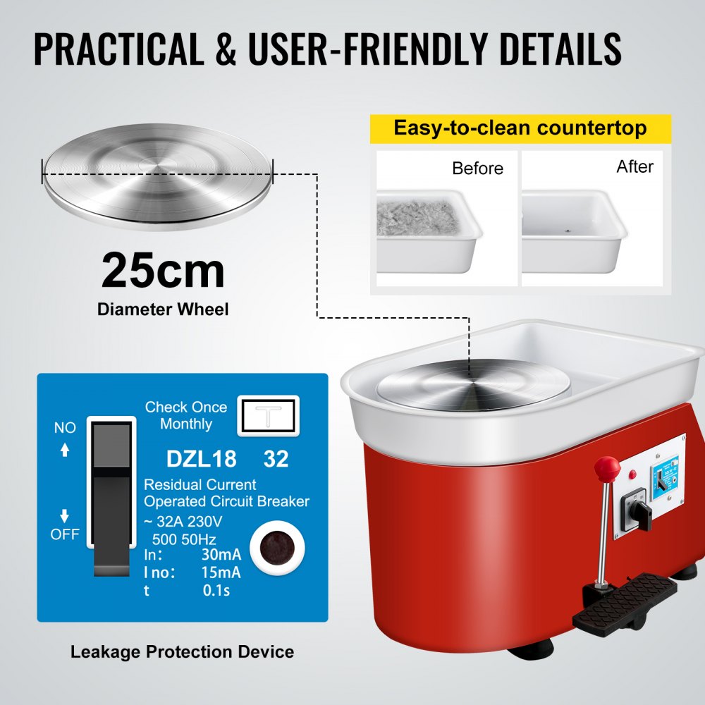 010897255703 - 25cm Compact Pottery Wheel with Manual & Foot Pedal