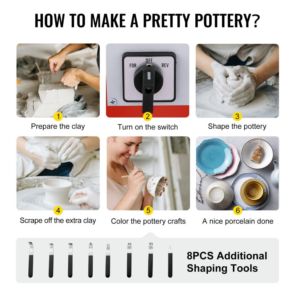 010897255703 - 25cm Compact Pottery Wheel with Manual & Foot Pedal