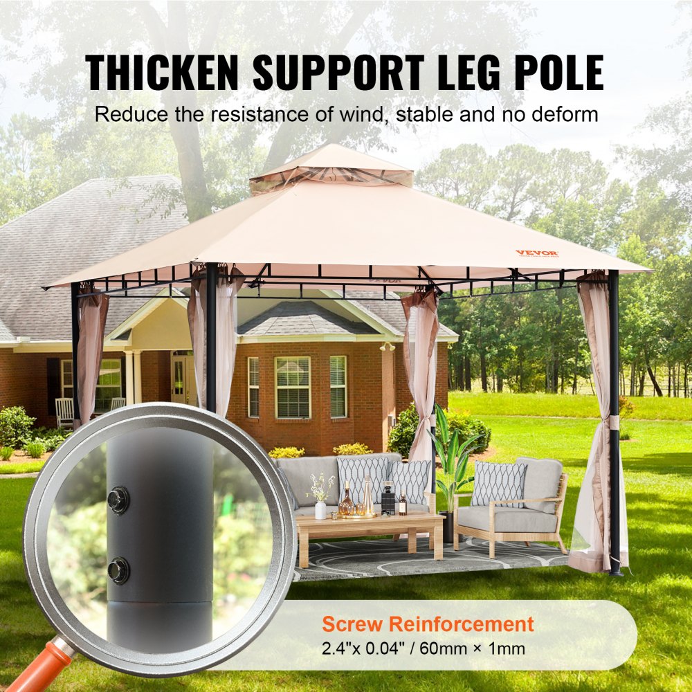 KD-TY013 - 10x10 FT Durable VEVOR Patio Gazebo with Mosquito Netting