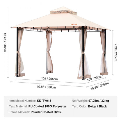 KD-TY013 - 10x10 FT Durable VEVOR Patio Gazebo with Mosquito Netting