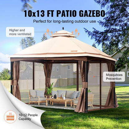 KD-TY007-1 - 10x13 FT VEVOR Patio Gazebo for 10-12 People, UPF 50+