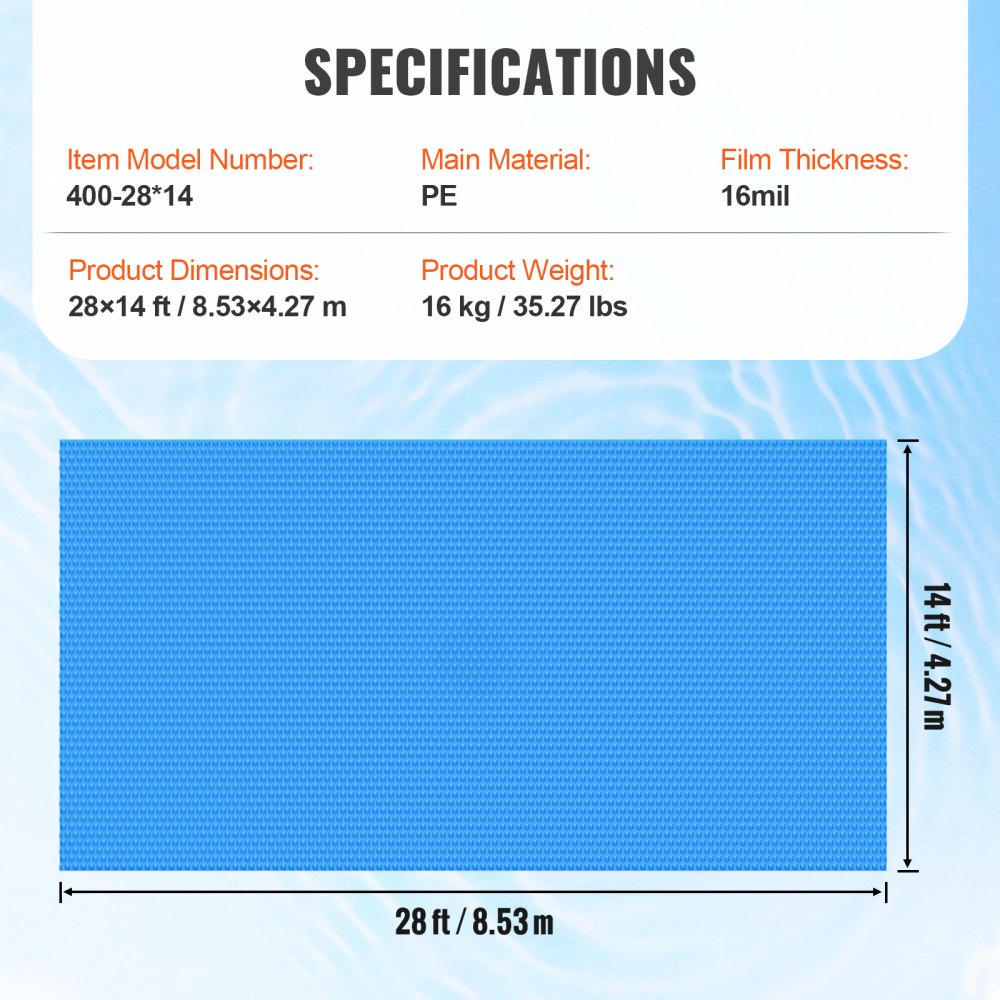 400-28*14 - 28x14 ft Thick PE Solar Pool Cover for Efficient Heating
