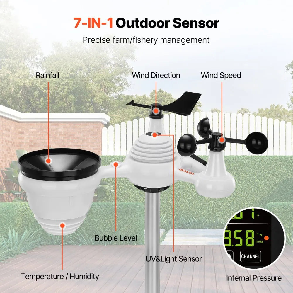 YT60231 - 7-in-1 Waterproof Weather Station with 7.5" Display