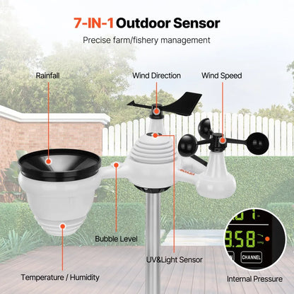 YT60231 - 7-in-1 Waterproof Weather Station with 7.5" Display