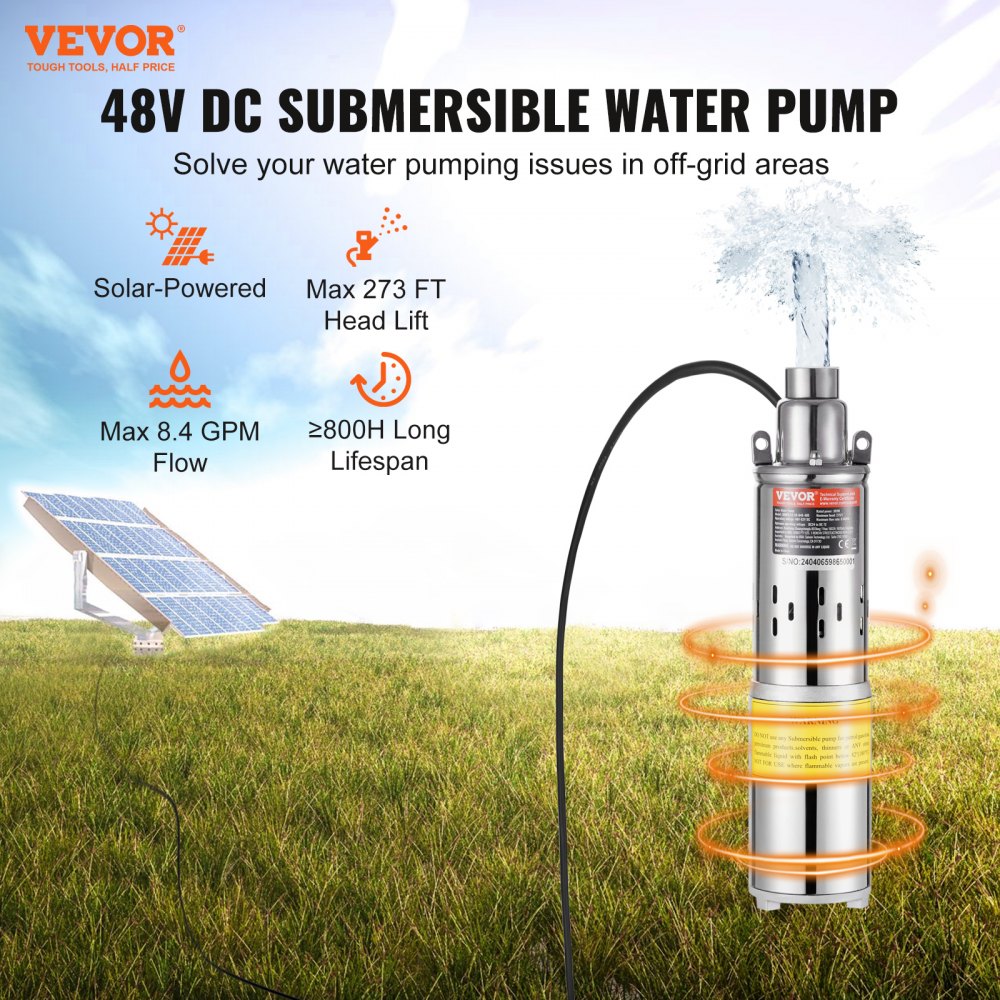 3BDPC3.0-50-D48-400 - VEVOR Efficient Solar Water Pump for Irrigation, 8.4 GPM