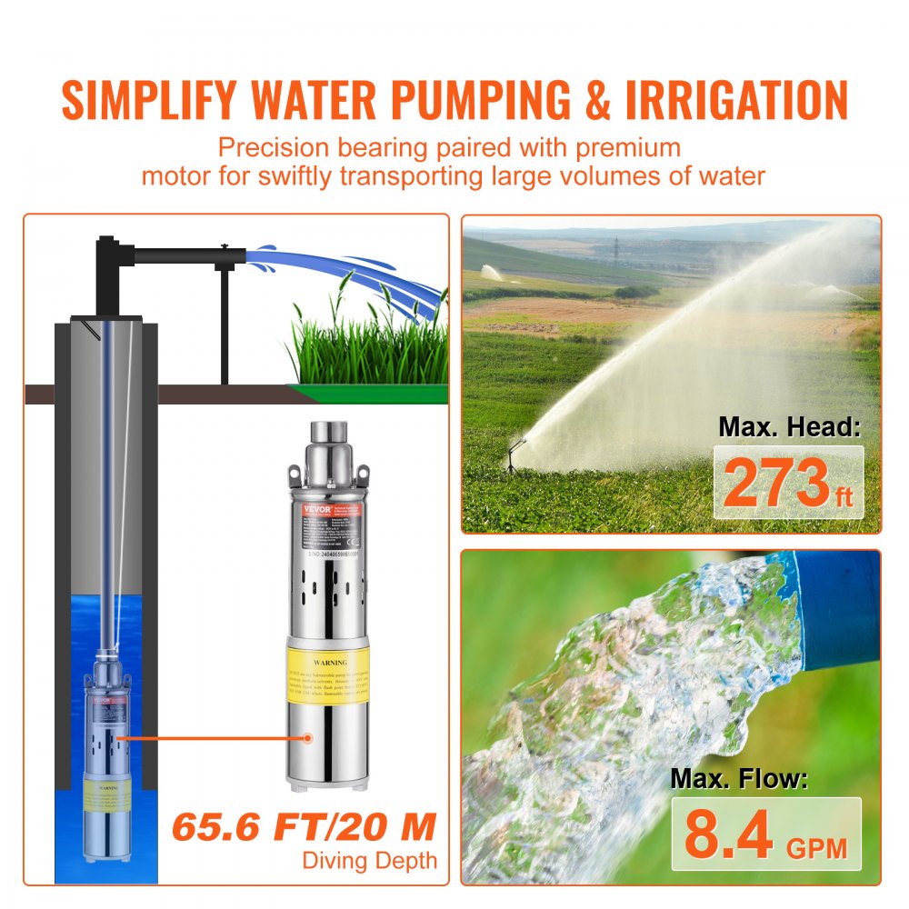 3BDPC3.0-50-D48-400 - VEVOR Efficient Solar Water Pump for Irrigation, 8.4 GPM