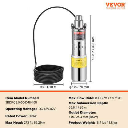 3BDPC3.0-50-D48-400 - VEVOR Efficient Solar Water Pump for Irrigation, 8.4 GPM