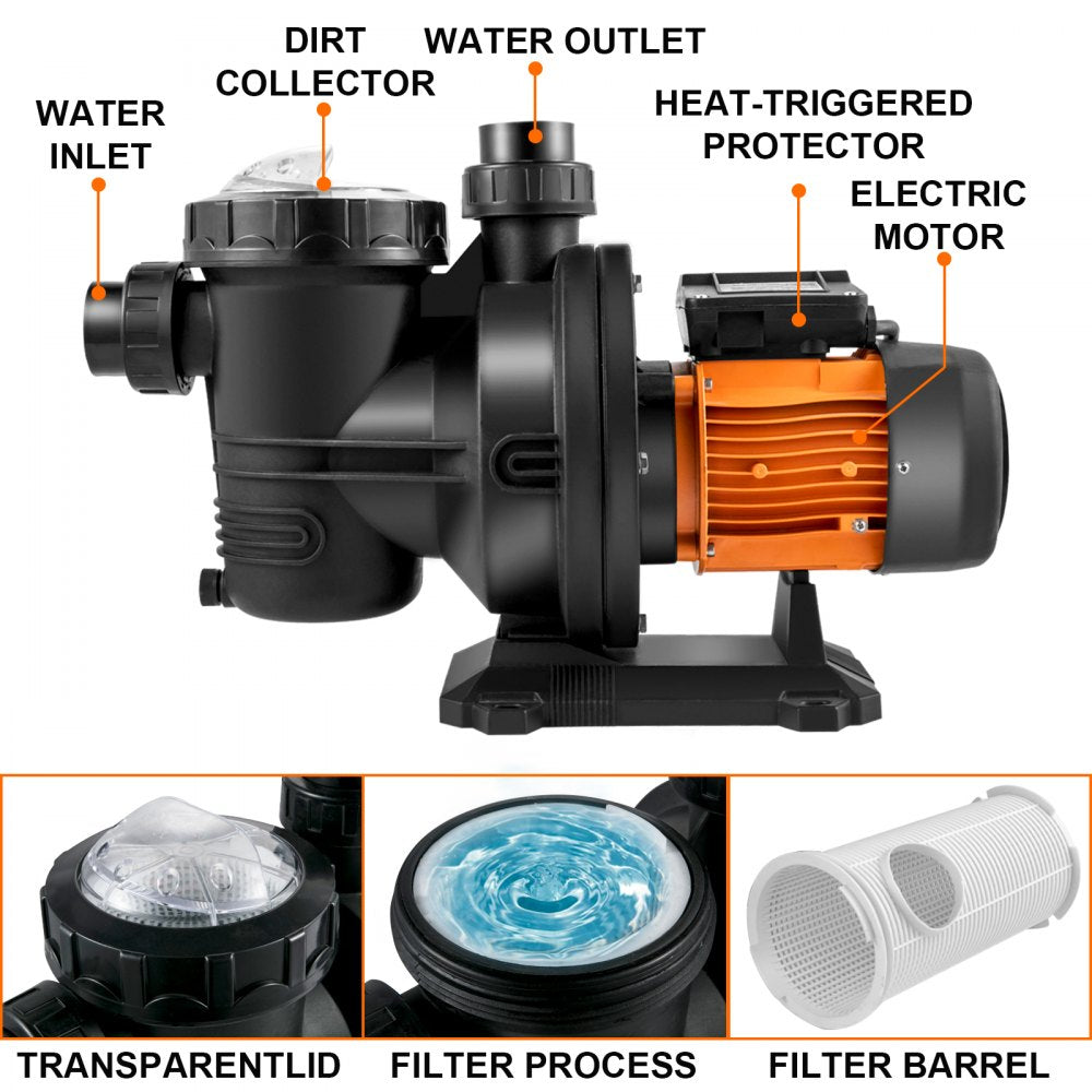 JP21-19 / 900 - Durable Solar Pool Pump, 62FT, 900W, Quiet Operation