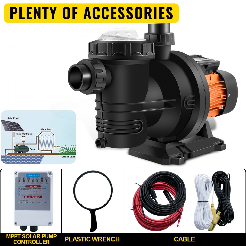 JP21-19 / 900 - Durable Solar Pool Pump, 62FT, 900W, Quiet Operation