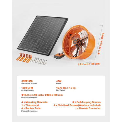 JBSF-350 - 14" Gable Mount Fan, 1300 CFM, Auto Thermostat