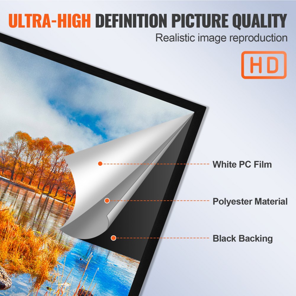 010257314924 - 155" HD Projector Screen, Wrinkle-Resistant, 160° Viewing Angle