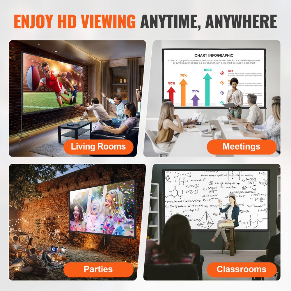 ZG-LJ150 - 150" VEVOR Projector Screen, Indoor/Outdoor, Easy Setup