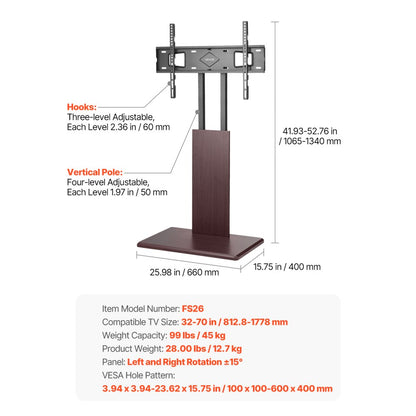 FS26 - Durable Steel TV Stand for 32-70" Screens & Easy Mobility
