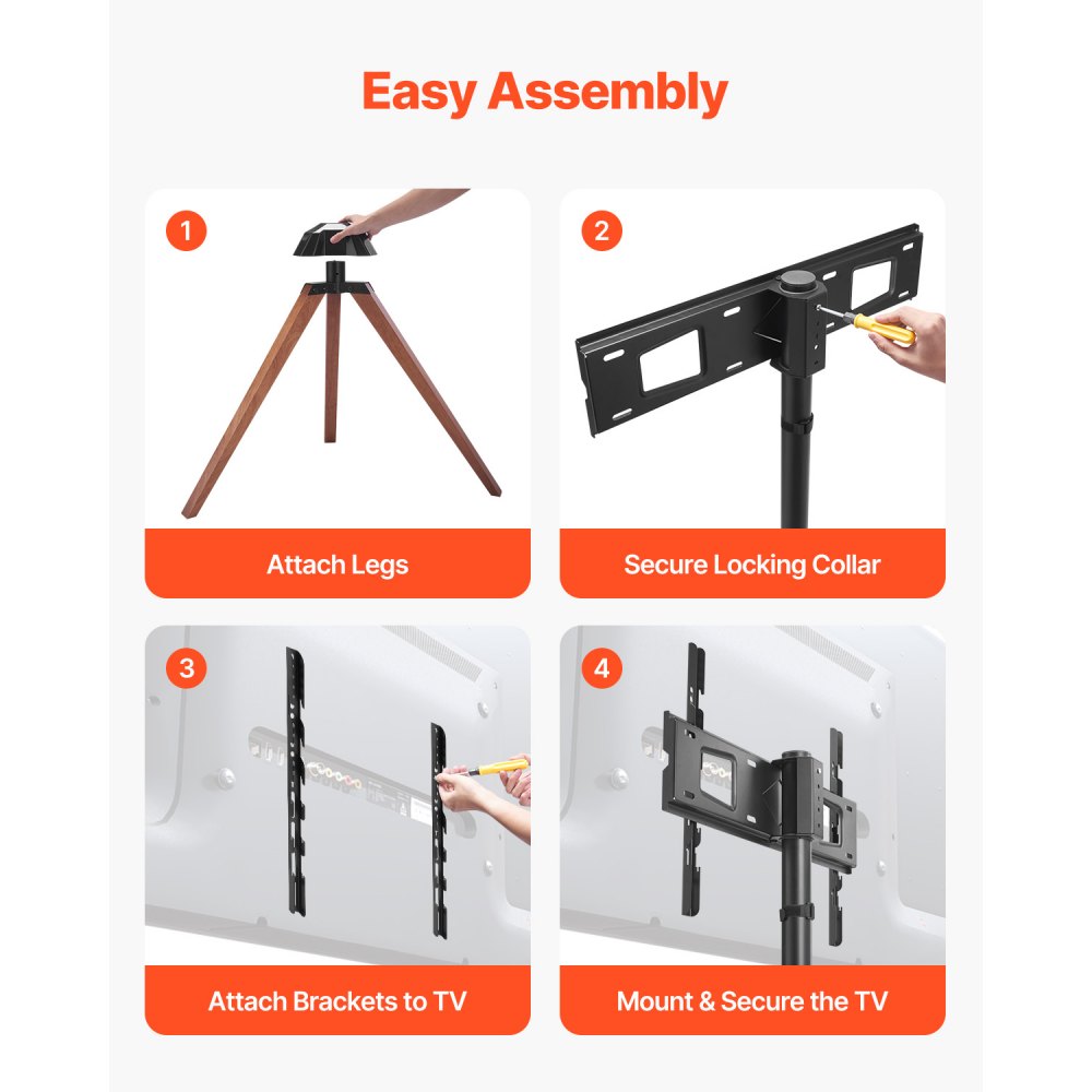 FT03 - Adjustable Steel Tripod TV Stand for 40-65" Screens, 99 lbs