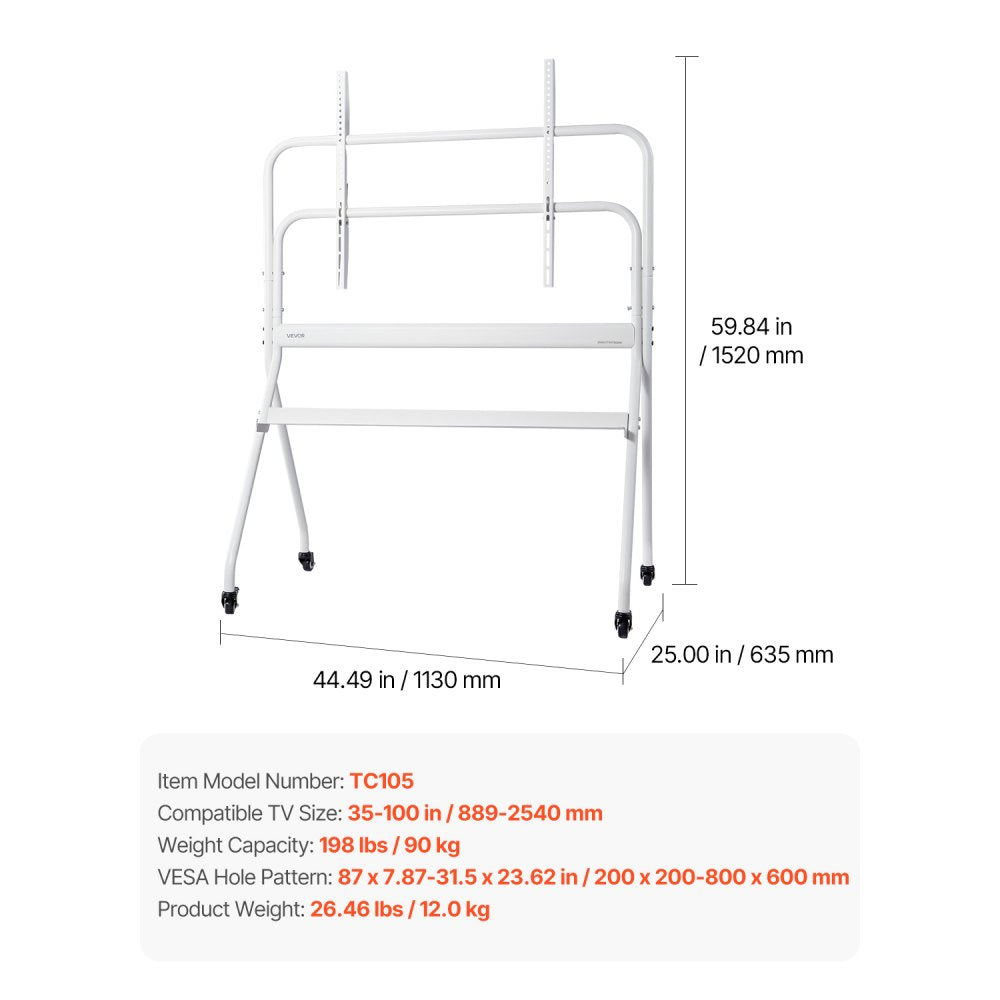 TC105 - Mobile TV Stand for 35-100 Inch TVs, Durable & Adjustable