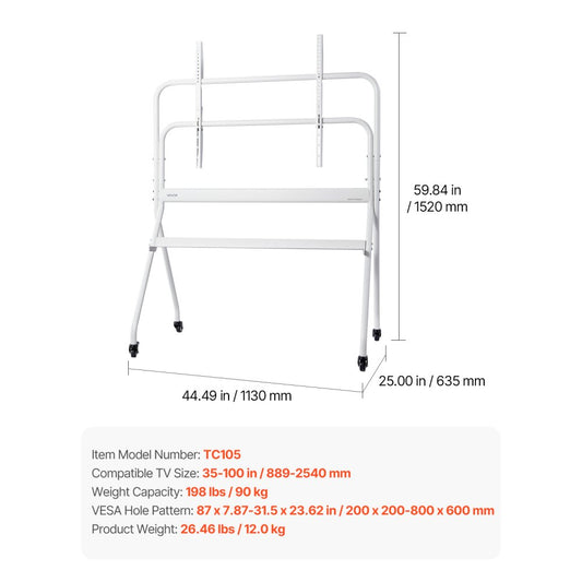 TC105 - Mobile TV Stand for 35-100 Inch TVs, Durable & Adjustable