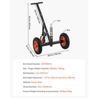 QYC1000-B Adjustable Height Trailer Dolly with 1000lbs Capacity