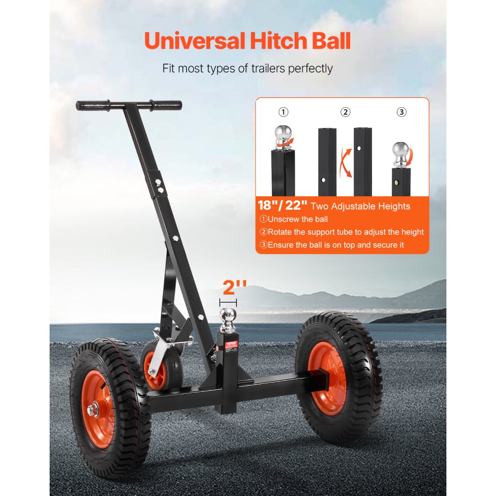 QYC1200-B - Heavy-Duty Trailer Dolly with 1200 lbs Capacity, Adjustable Height