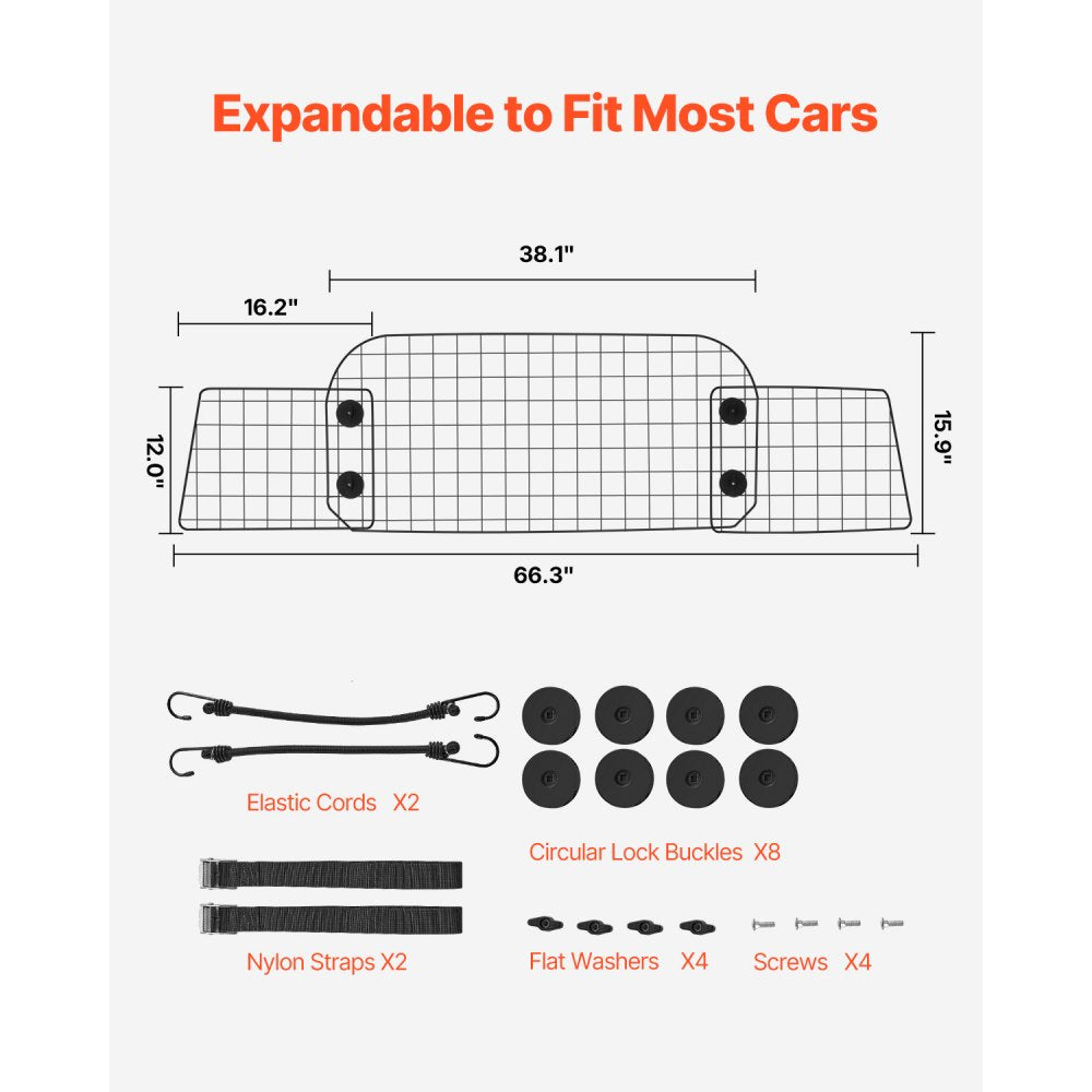 SZJJZW02X - Adjustable Steel Dog Car Barrier 38"-66.3" for Safe Travel