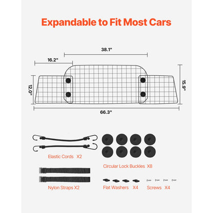 SZJJZW02X - Adjustable Steel Dog Car Barrier 38"-66.3" for Safe Travel