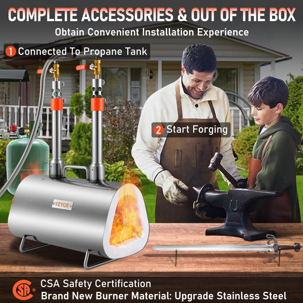 JHXMS02A - Compact Portable Propane Forge, Max Temp 2600°F, Quick Heat-Up
