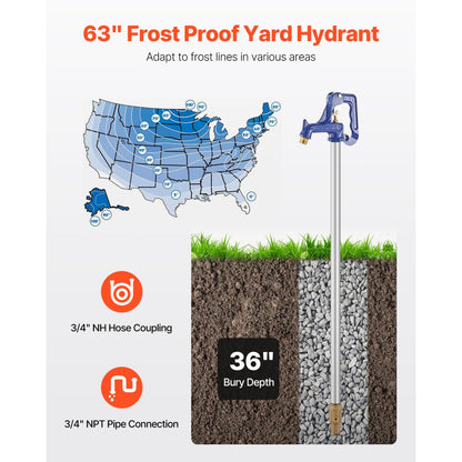 YH6-3 - 5.25FT Frost-Proof Yard Hydrant with Dual Valve System