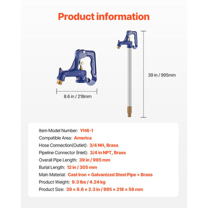YH6-1 - 3.25FT Frost-Proof Yard Hydrant with Dual-Valve System